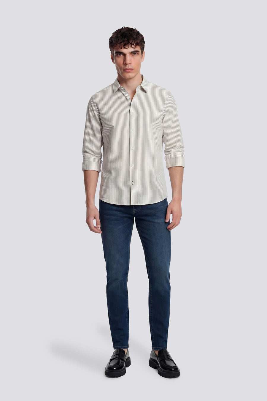 N. KIN/S ST38 - Men’s slim fit white striped shirt - main image