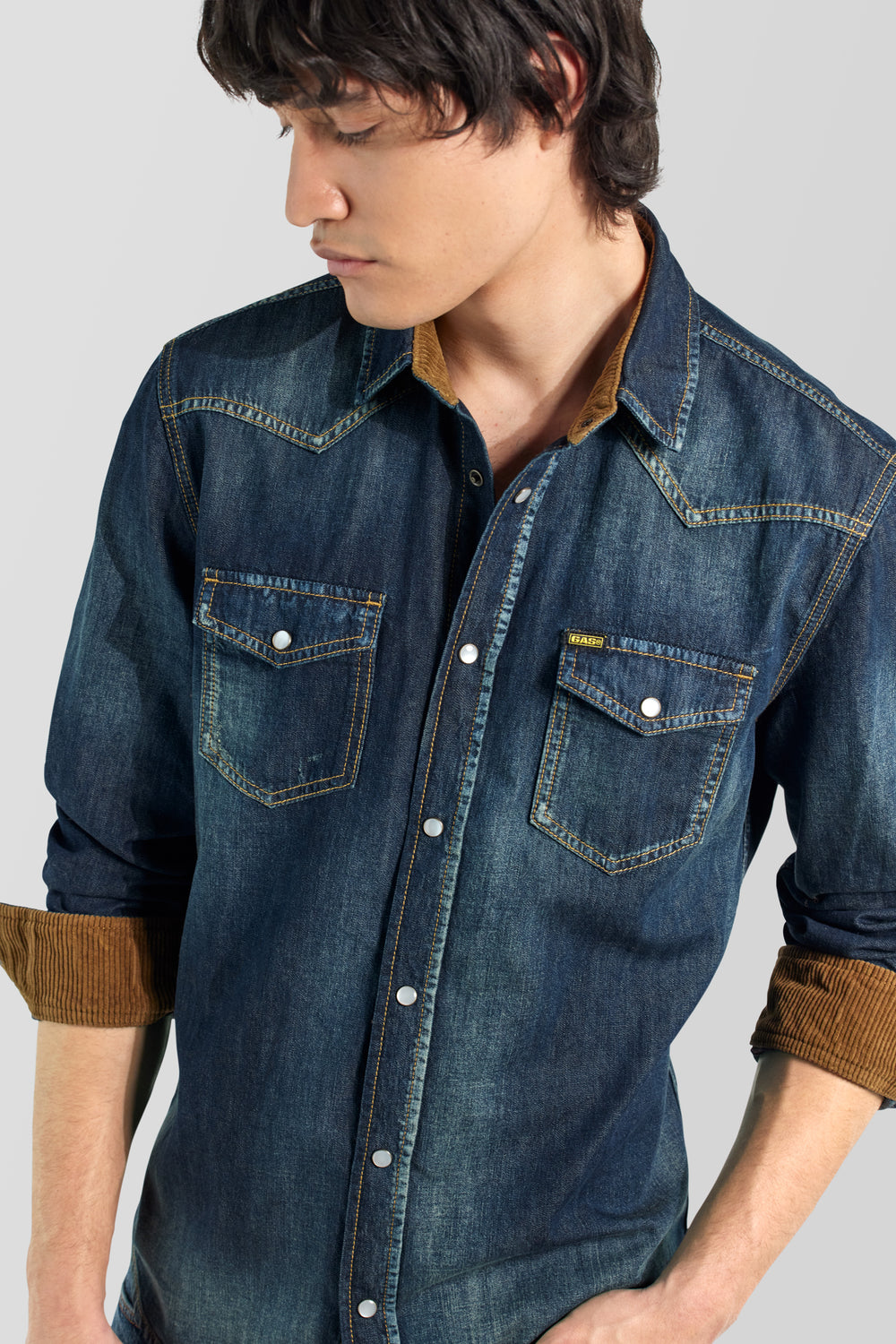 KANT/R COLL 63MD - Men's long sleeve regular fit shirt in dark blue denim - secondary image