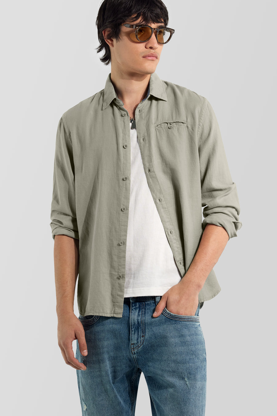 RIVIERA CF WELT 3930 - Camicia uomo regular fit verde - main image