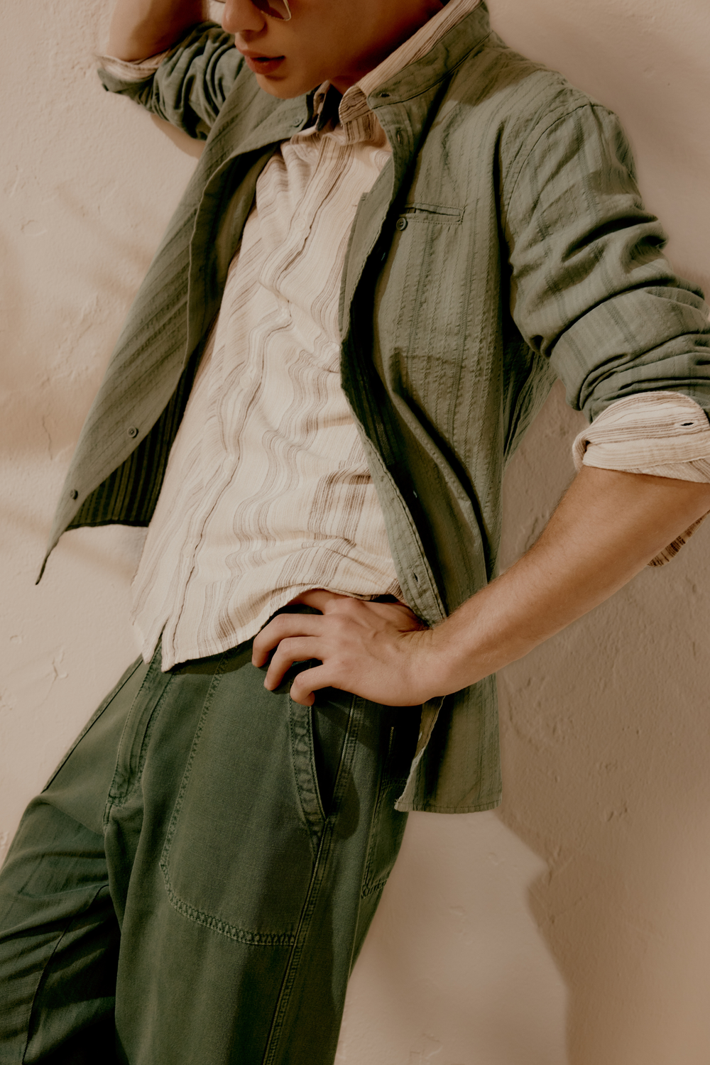 RIVIERA CF WELT 2121 - Men's regular fit beige striped shirt - secondary image