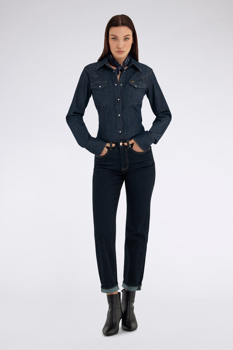 CINDY SHIRT 01RO - Damen Slim Fit Hemd aus dunkelblauem Denim - main image
