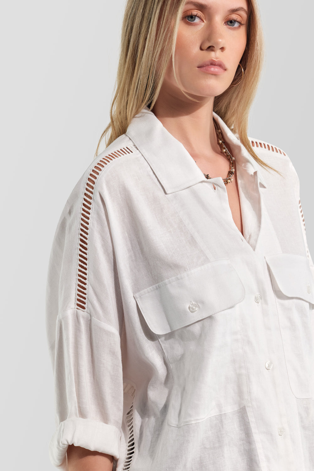 KALYDA AJ. 0001 - Women's white oversized shirt - secondary image