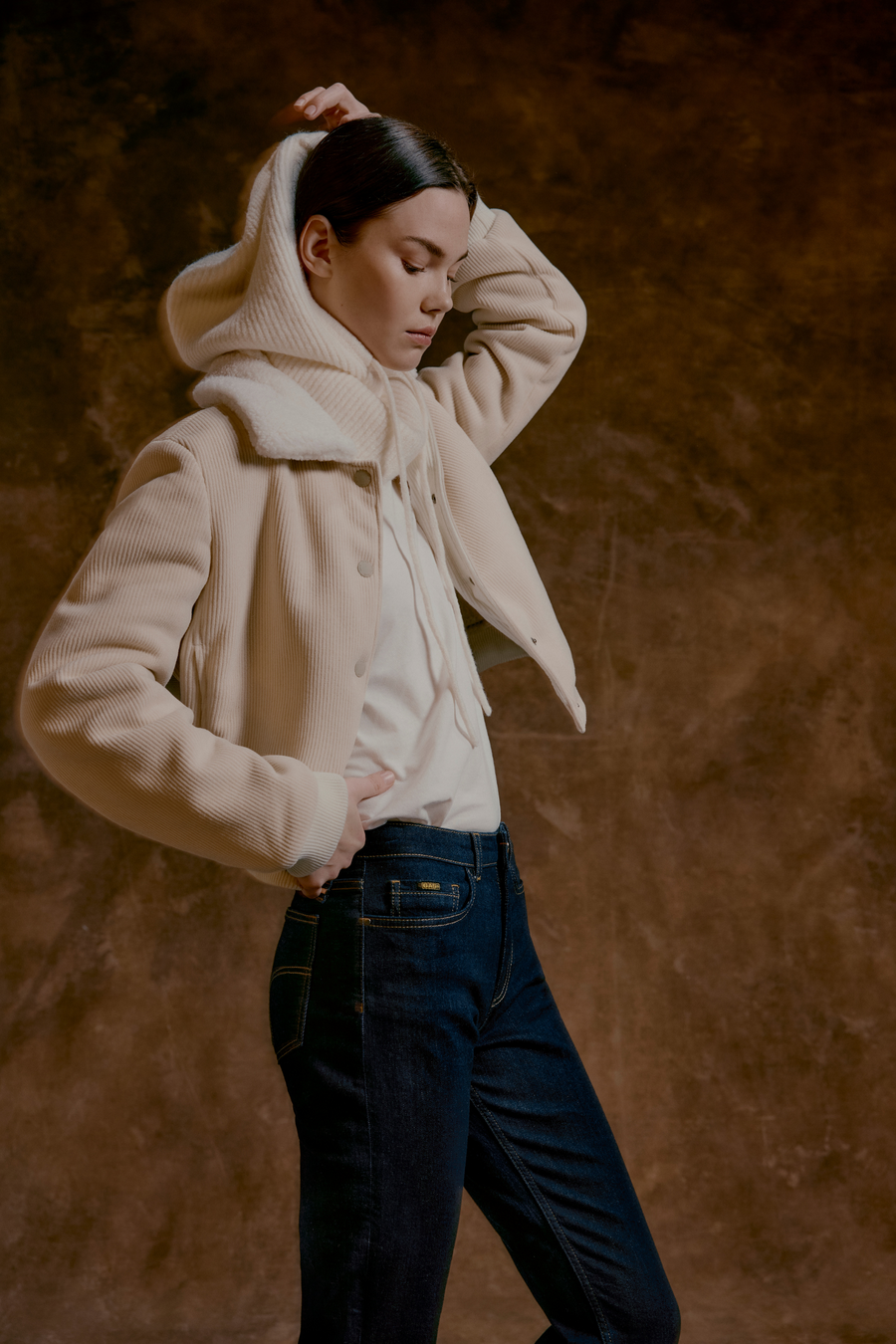 ALISSA BOMBER 1298 - Women's Velvet Bomber Regular Fit Beige - main image