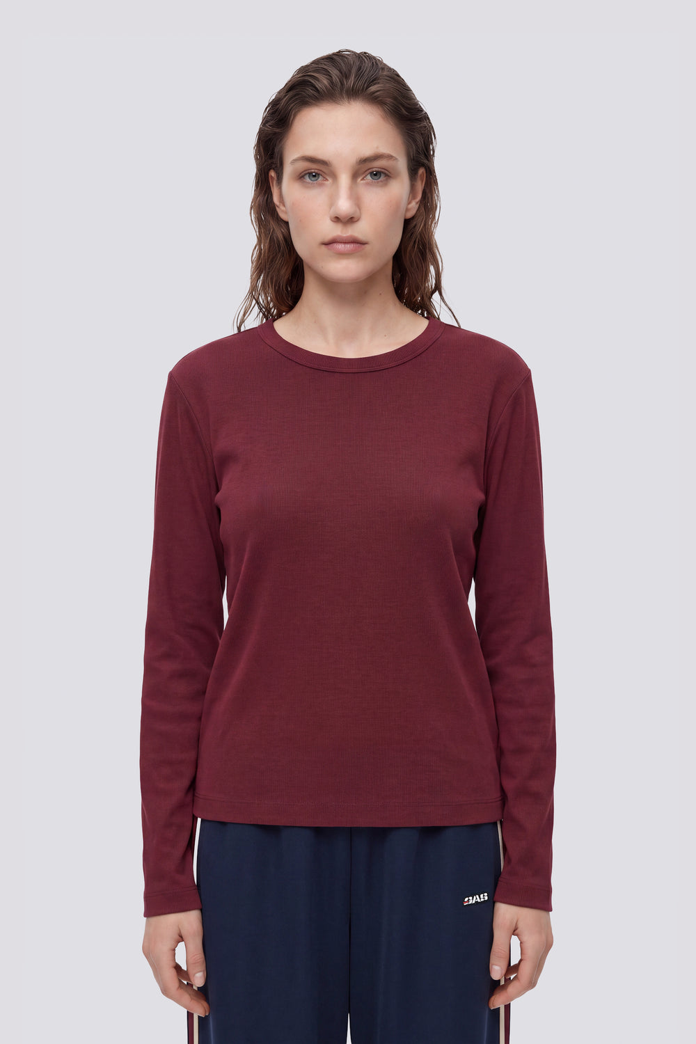 HANIS M/L GAS STRASS 2899 - T-shirt donna manica lunga slim fit bordeaux - secondary image