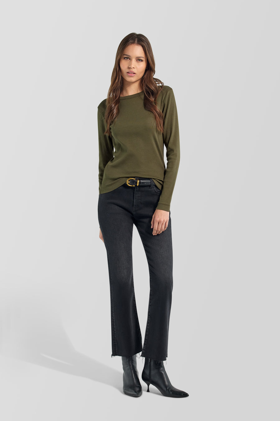 HANIS M/L GAS STRASS 3653 - Női hosszú ujjú slim fit zöld póló - main image