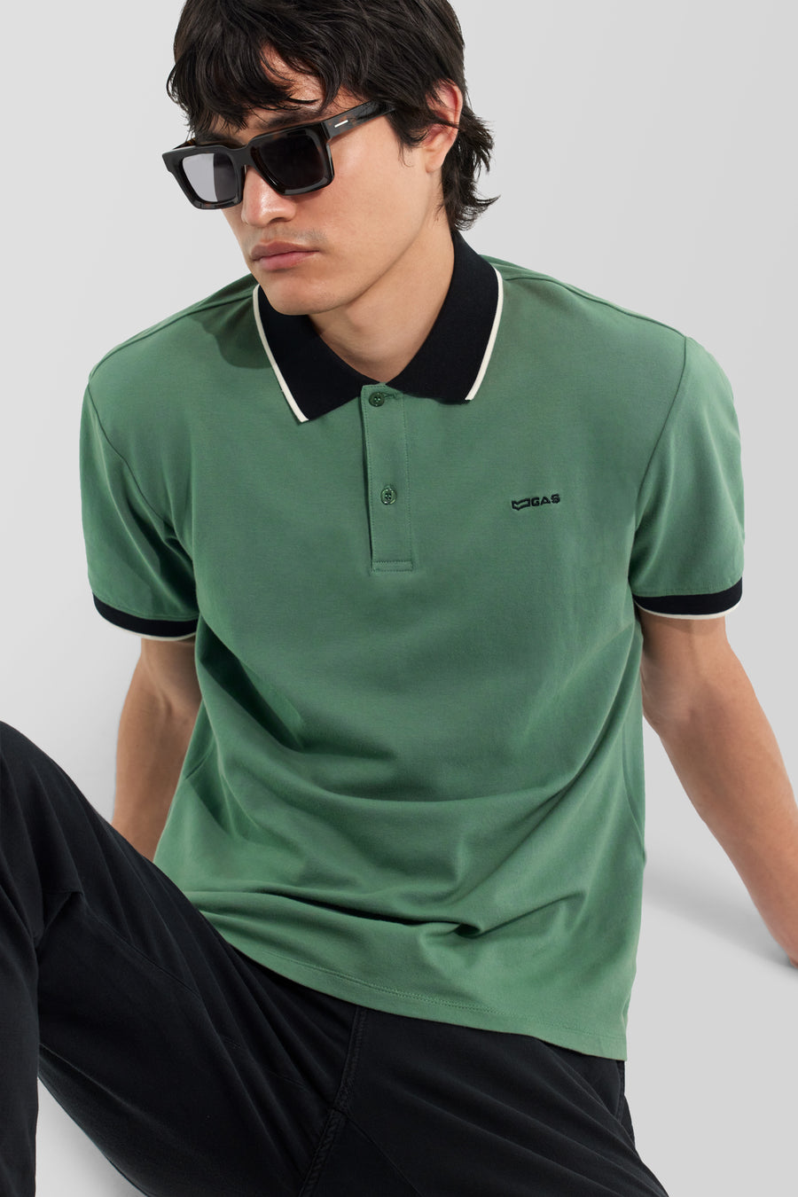 RALPH/S RIB STR. 3674 - Polo homme coupe ajustée vert - main image