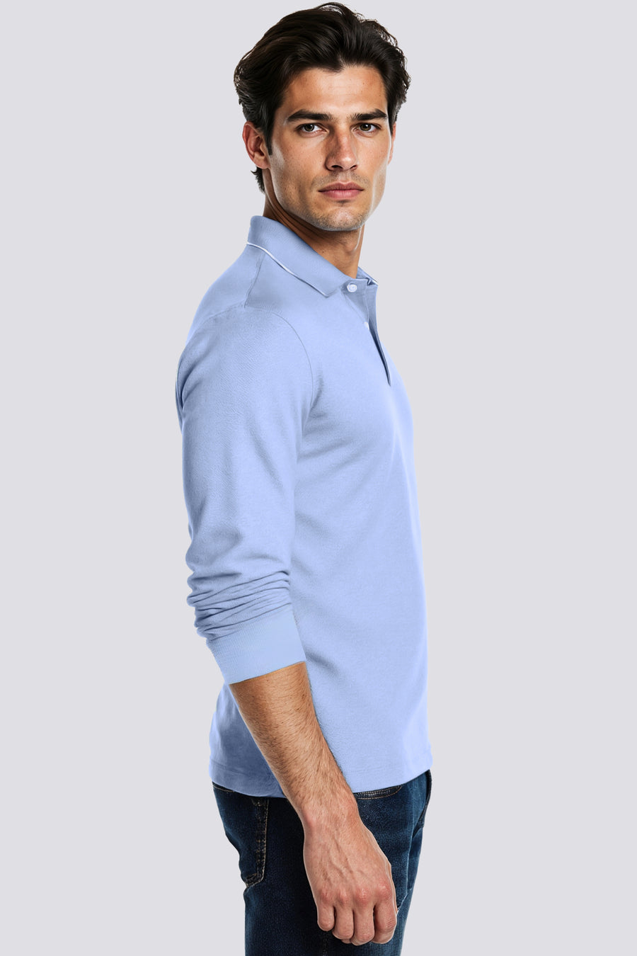 RALPH/S M/L LOGO G. 4709 - Men's long sleeve slim fit polo shirt in light blue - main image
