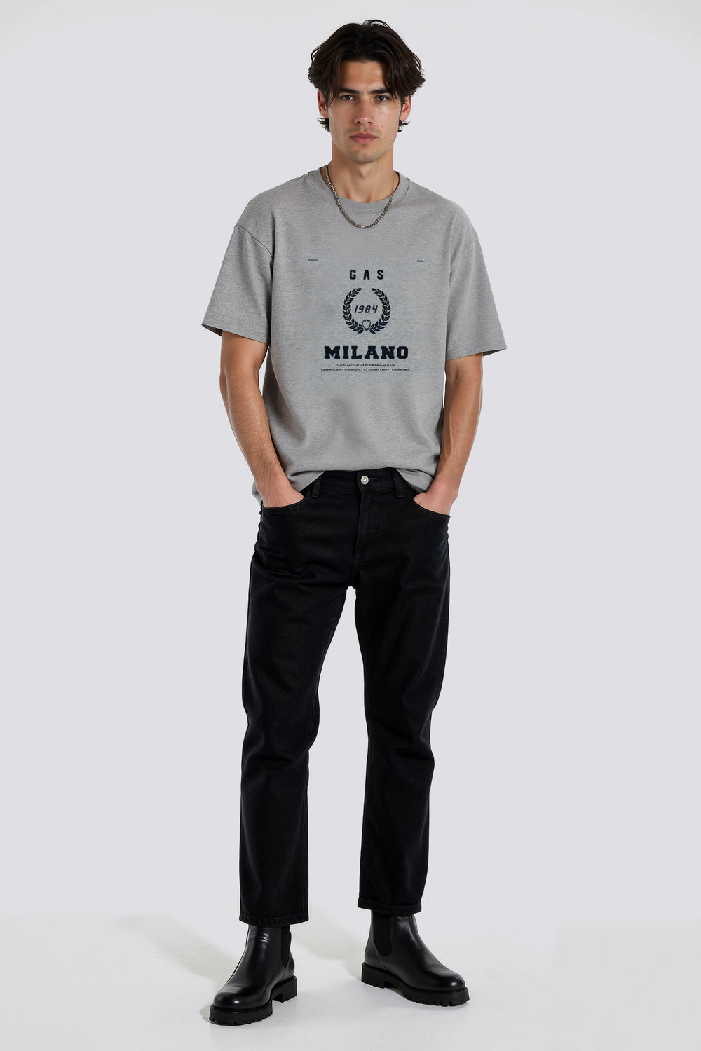 LUC"COLLEGE PRINT" 2923 - Men's gray comfort fit T-shirt - secondary image