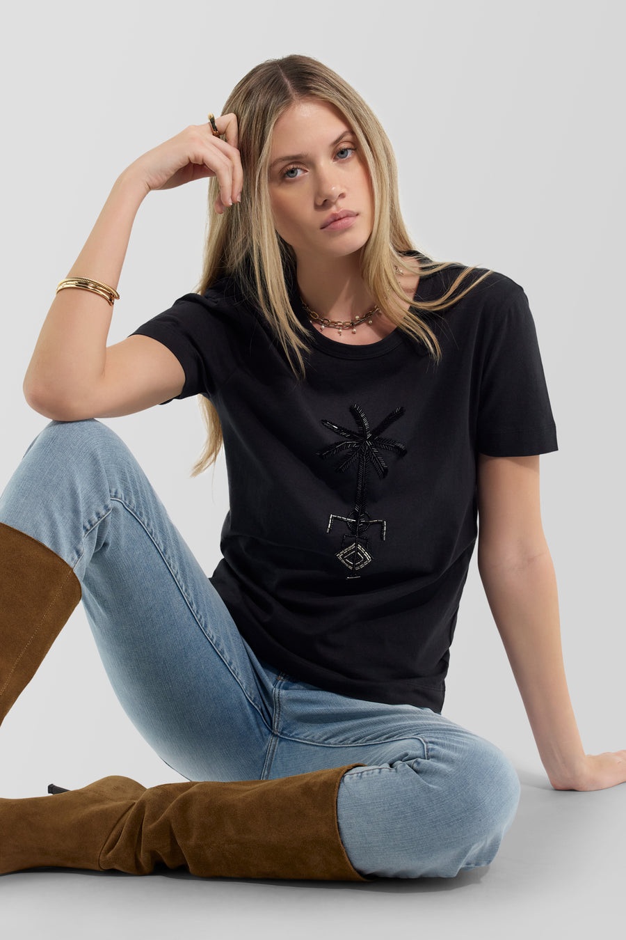 TELLY PALM 0200 - Women's black slim fit T-shirt - main image