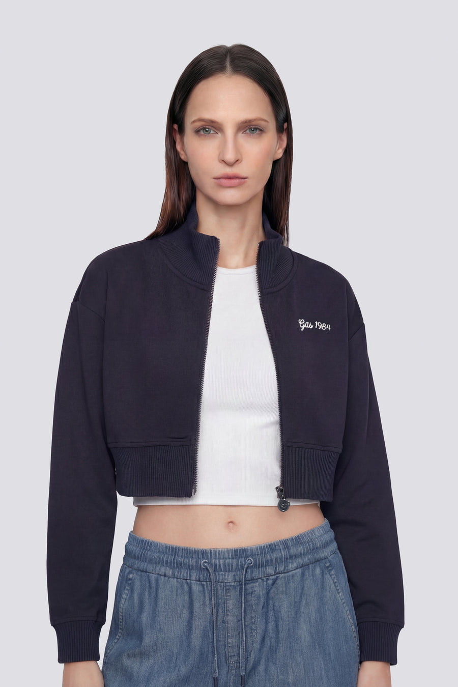 JILDY CROP ZIP 4706 - Women's cropped zip-up slim fit sweatshirt - main image