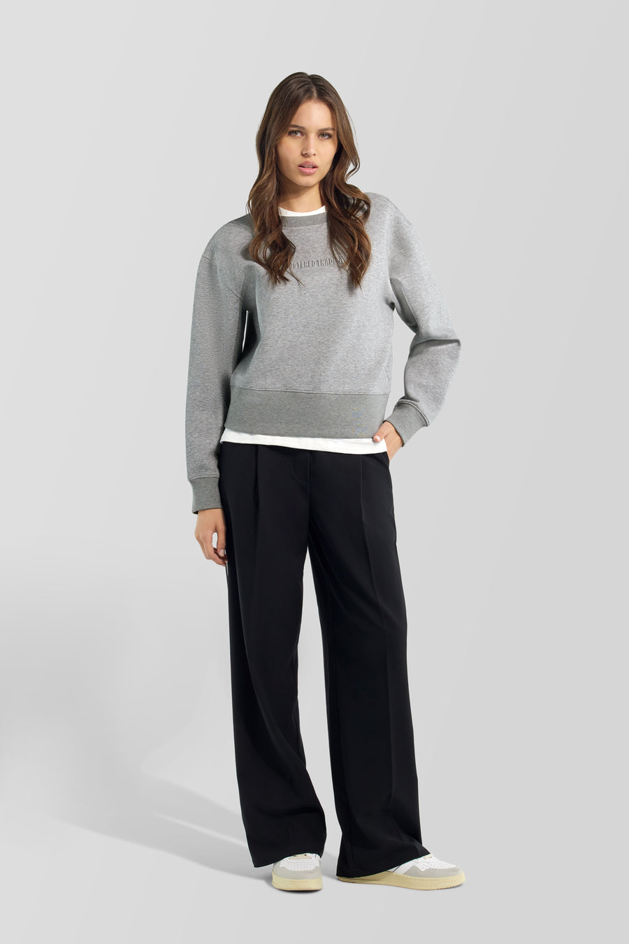 JADDA NEW C.NECK 2923 - Női regular fit melírszürke pulóver - main image