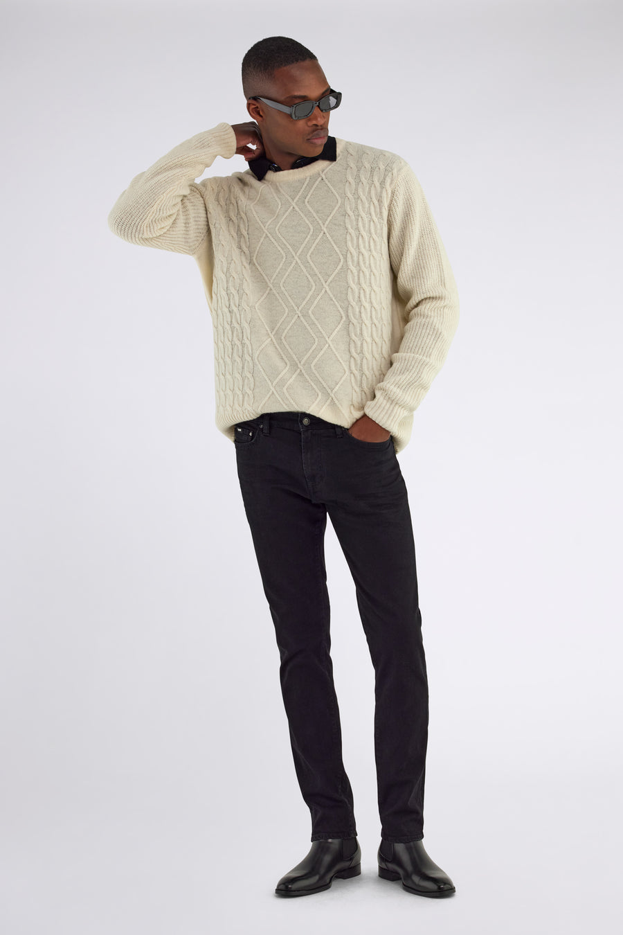 AUGUST BRAID 1298 - Men's Sweater Regular Fit White - main image