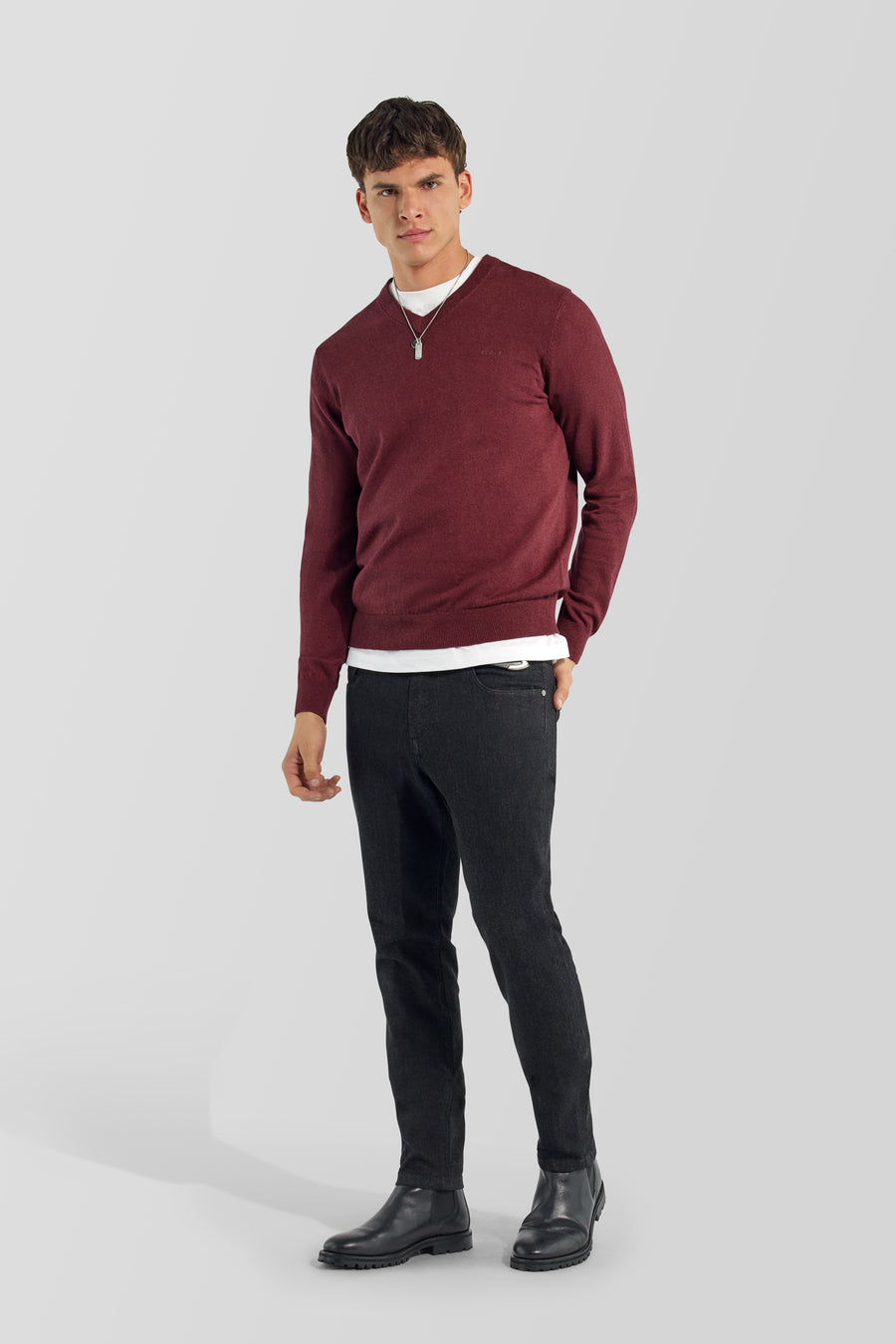 ARLO V NECK W. 2899 - Men's regular fit bordeaux sweater - main image