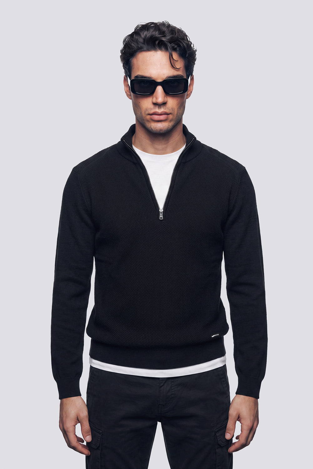 RHOBIN  HALF ZIP 0200 - Herren-Shirt Regular Fit schwarz - secondary image