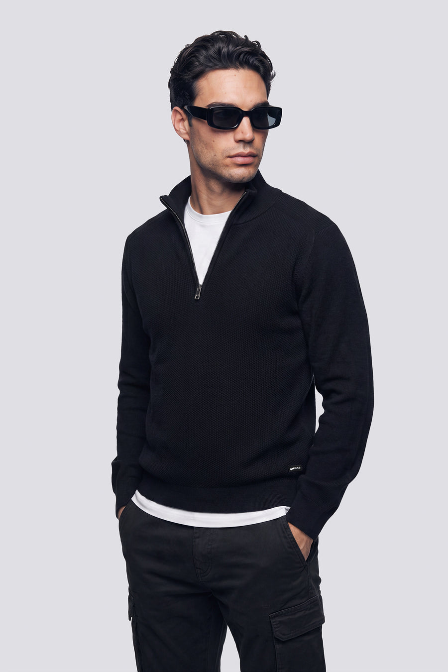RHOBIN  HALF ZIP 0200 - Herren-Shirt Regular Fit schwarz - main image