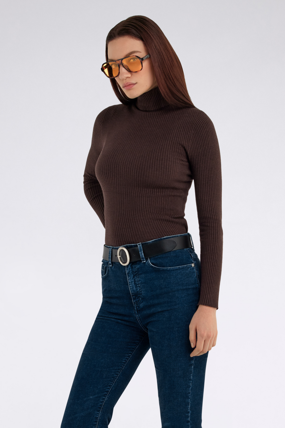 LUNA T NECK 4866 - Women's Slim Fit Brown Sweater - secondary image