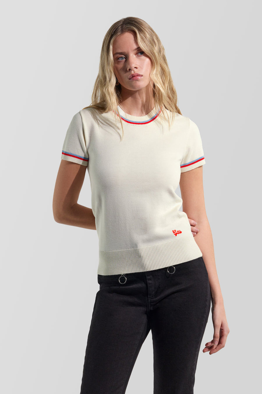 ARIELLE M/C 1029 - Women's white slim fit short-sleeve top - main image