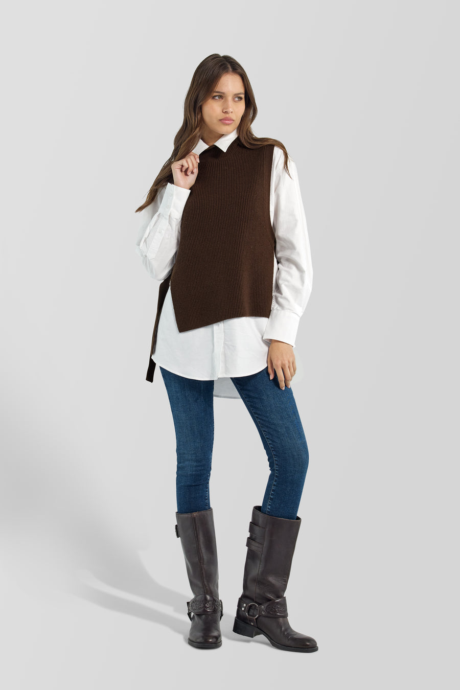 KATE GILET 4879 - Women's brown regular fit vest - main image
