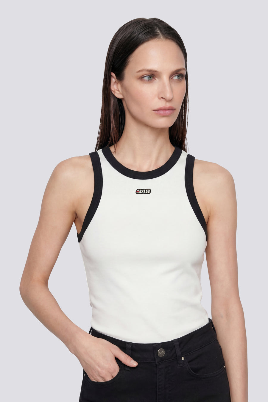 KARIS TOP HER. 0001 - Women's white slim fit top - main image